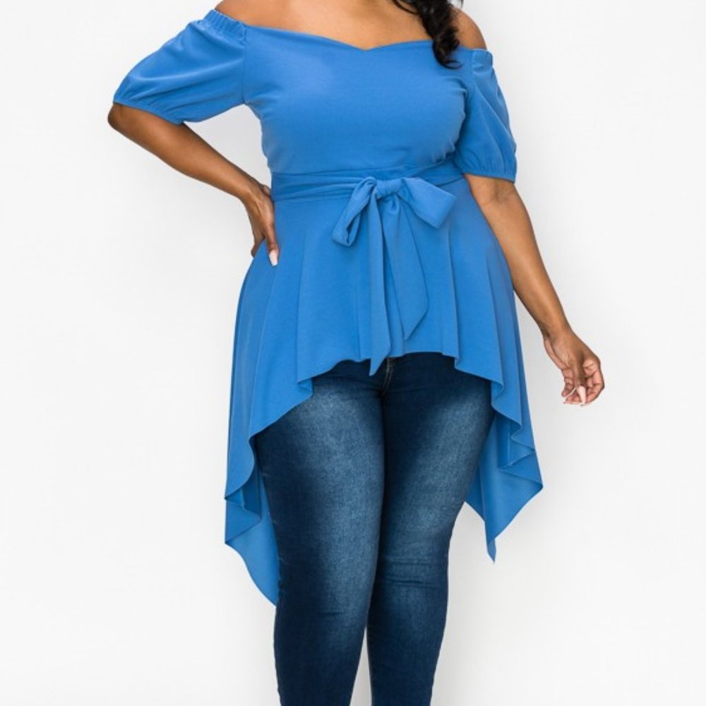 Gorgeous off the shoulder asymmetric hem Top
